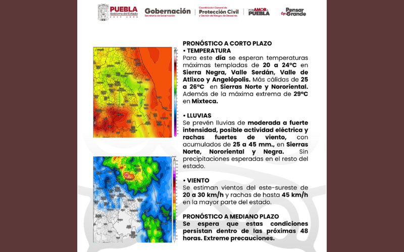 Frente frío 15 provocará descenso de temperatura y lluvias en Puebla